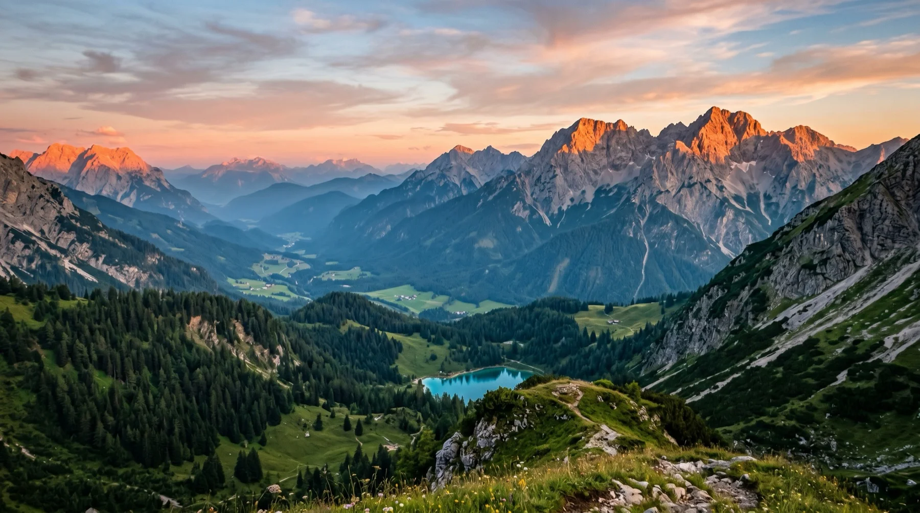 Alpine summer valley at golden hour, Tyrol