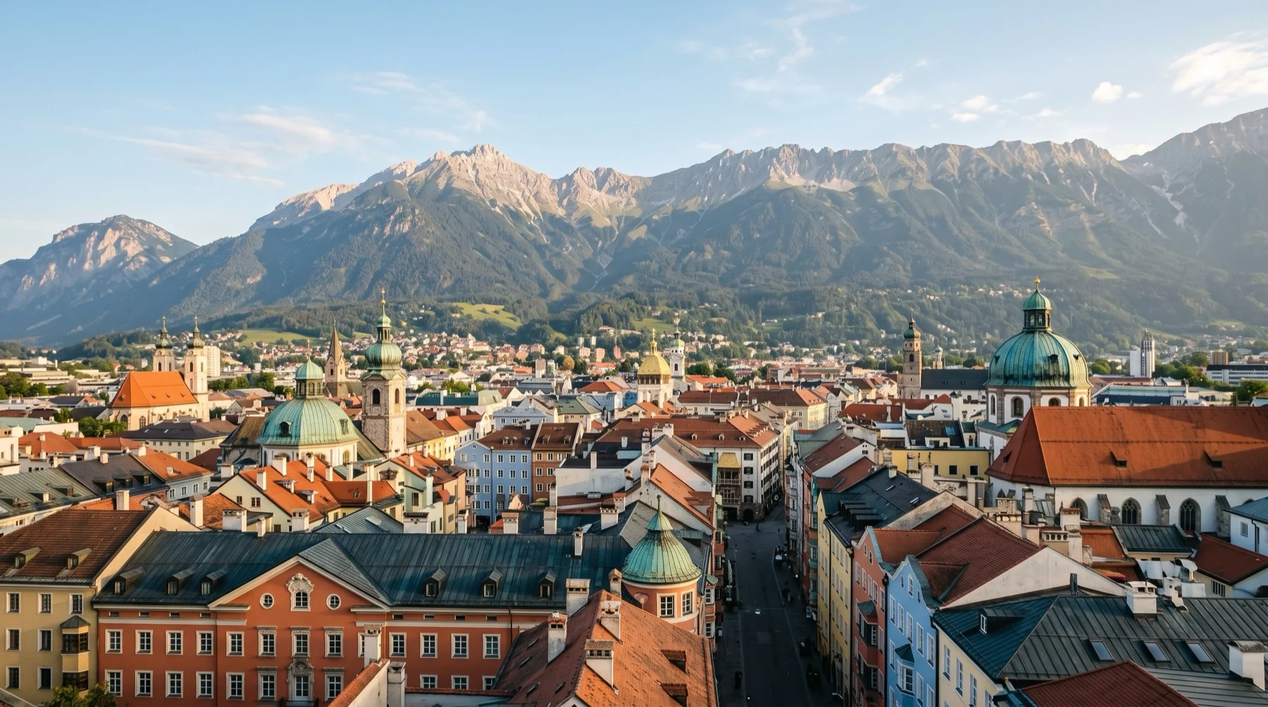 Innsbruck old town rooftops with the Nordkette range