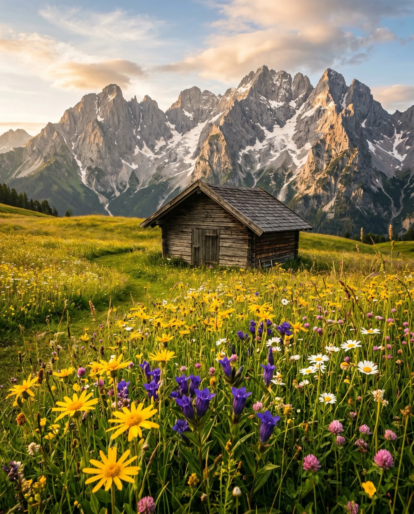 Wildflower meadow and Dolomite-style peaks